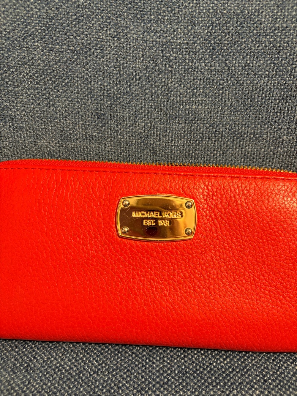 Michael Kors Bright Red Leather Wallet with Gold Nameplate